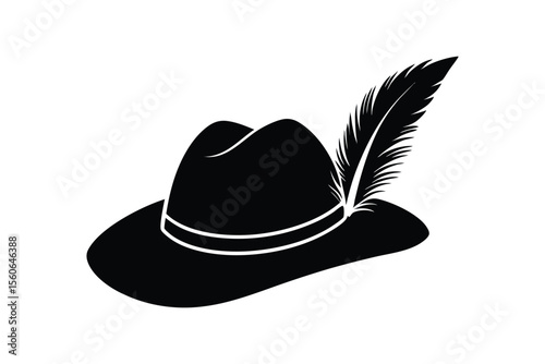 Silhouette art illustration of a Bavarian alpine hat with feather.eps