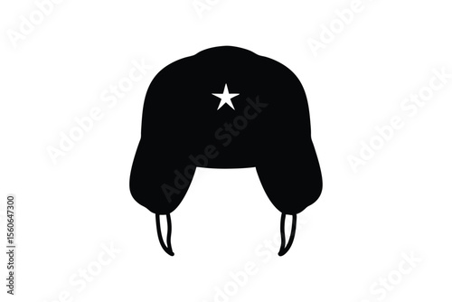 Silhouette art illustration of a Russian ushanka hat with ear flaps down.eps