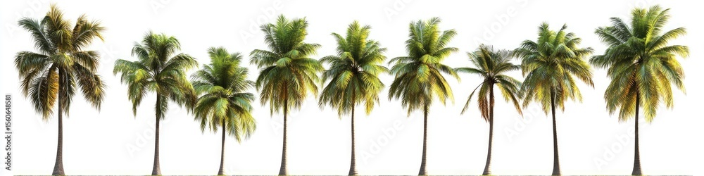 Obraz premium Row of coconut palm trees against a white background