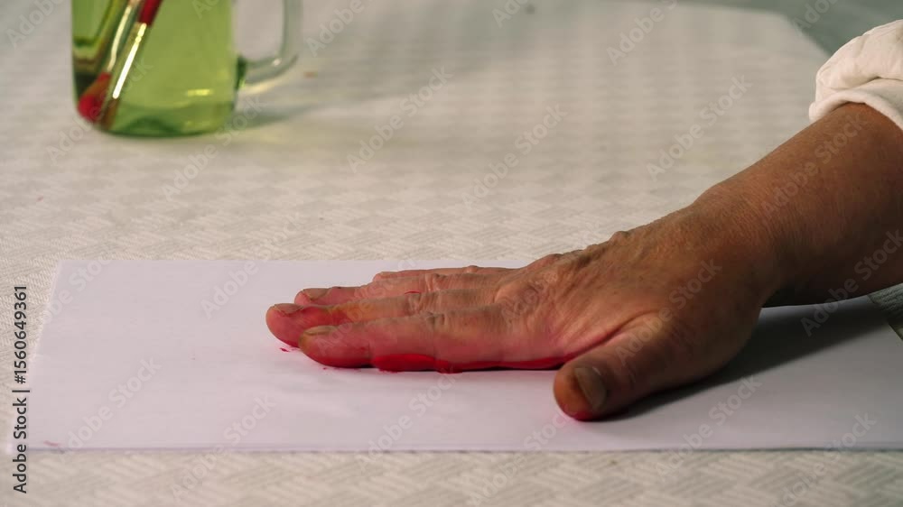 Hand painting palm prints on paper