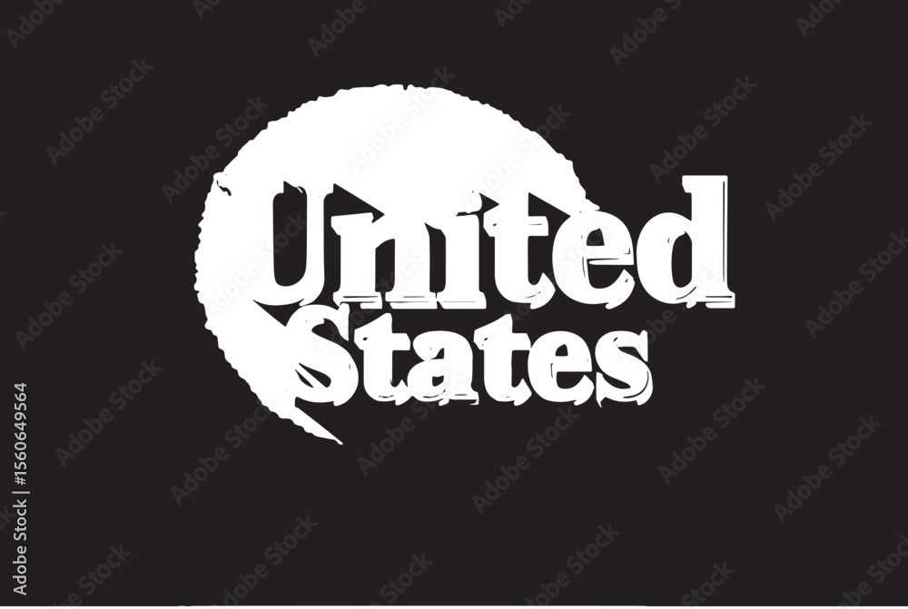 Naklejka premium United States graphic design bold white 3D text on a deep blue background with a long shadow effect clean and modern