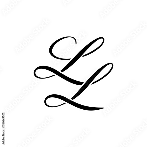 Elegant LL Monogram Logo in Black Script – Luxury Calligraphy Initial Design on White Background
