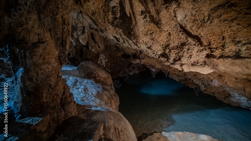 Scenic Cave Cenote with Crystal Clear Water in Quintana Roo, Mexico