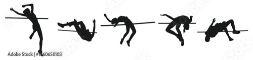 high jump silhouette collection set sport running jumping athletic concept different pose.