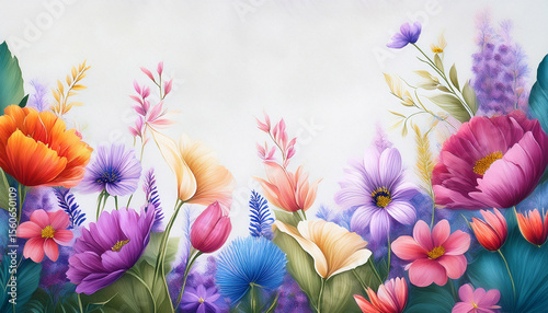eyecatching digital drawing of nature floral background with beautiful flowers painting on paper