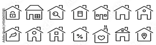 home icons thin line modern houses homes with roof windows doors flat hotel cottage residence symbol