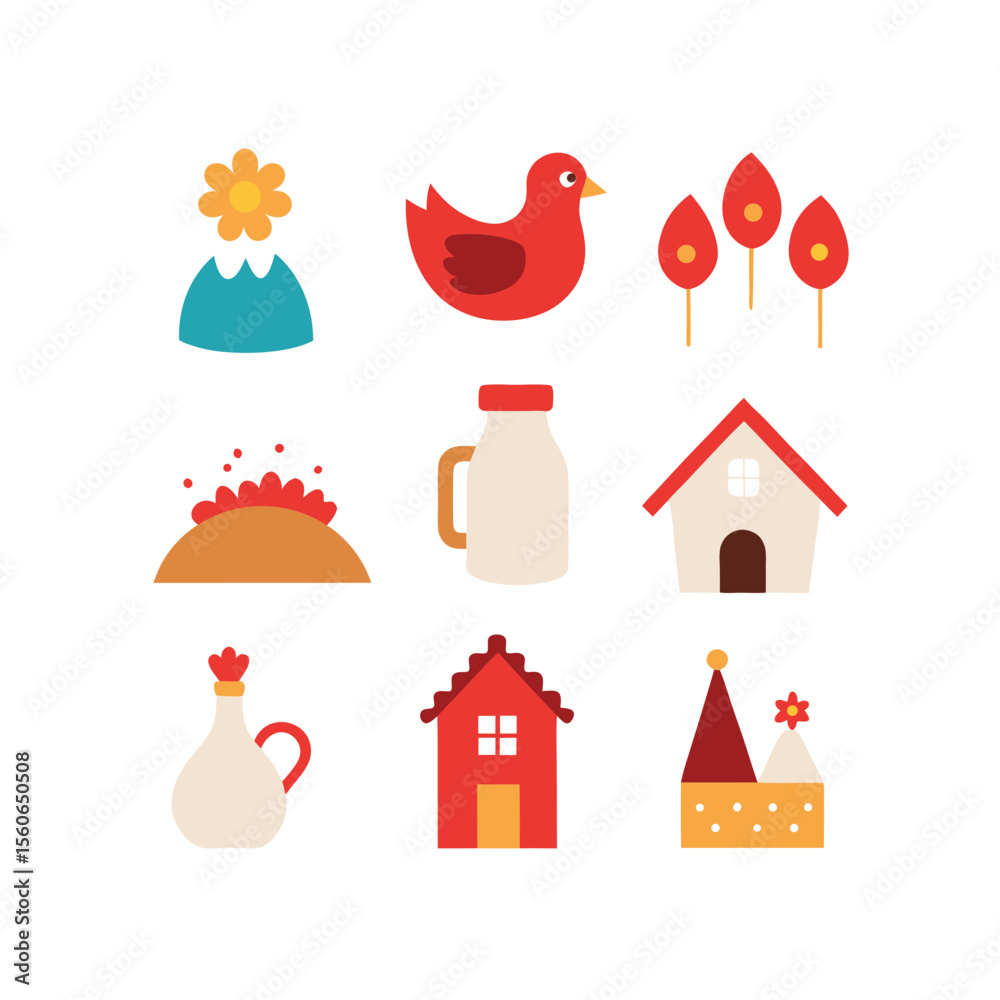 Fototapeta premium Sixteen Charming Village Illustrations with Vector Elements in CMYK Color Model