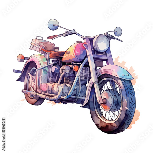 A red vintage chopper motorcycle with chrome engine and wheels is isolated on a white background