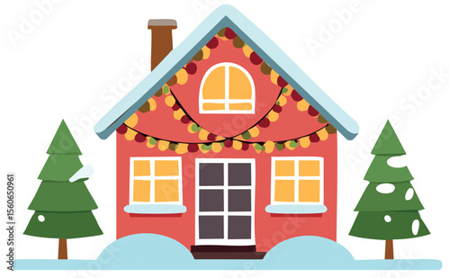 Cozy Christmas House with Snow and Lights