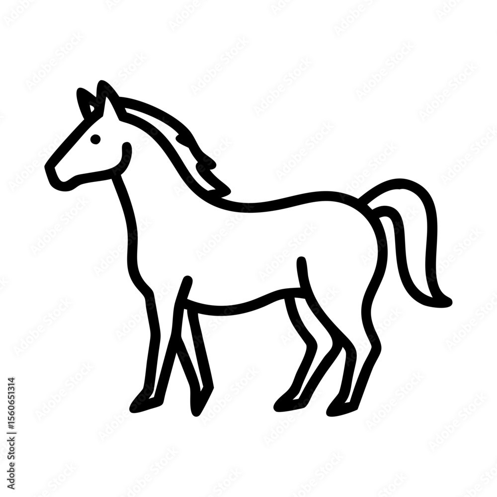Fototapeta premium Outline of a horse standing gracefully on a plain white background 