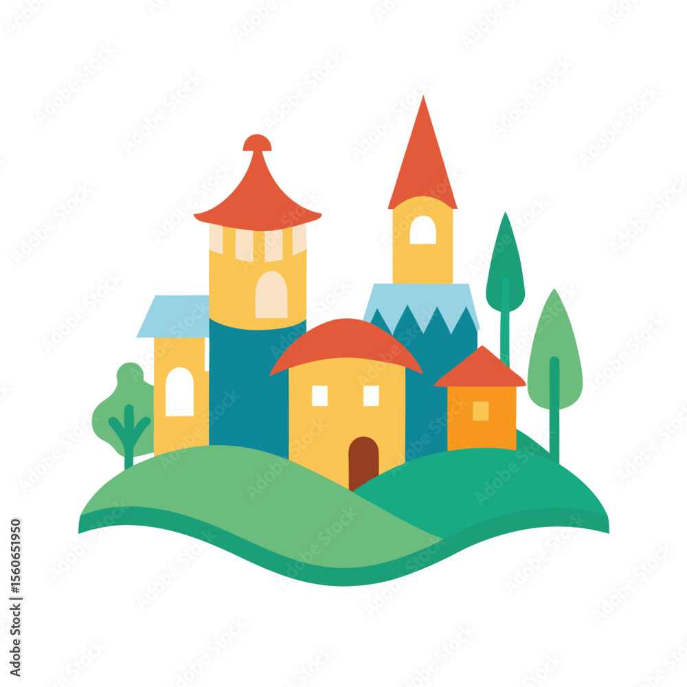 Fototapeta premium Sixteen Minimalist Village Animal Illustrations