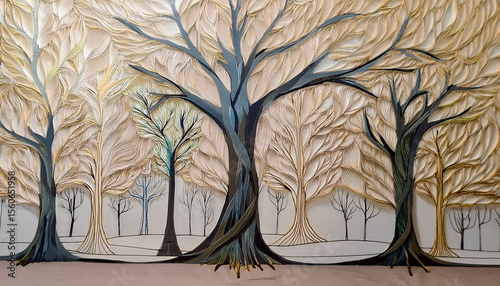 drawing of trees in a decorative delicate style with texture