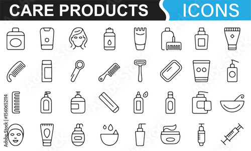 Care products icons, ideal for representing skincare, hygiene, and beauty routines.