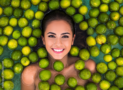 Smiling Latina Floating with Limes