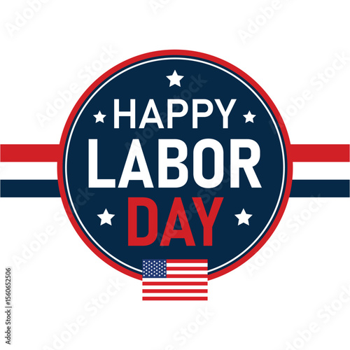 Happy Labor Day Circle Badge Vector with American Flag