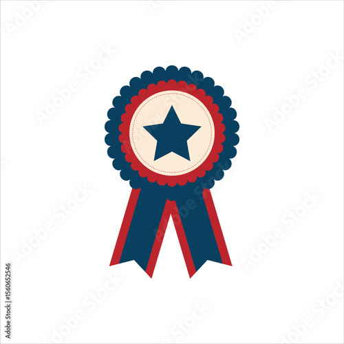 Patriotic American Rosette Ribbon Vector Template with Star