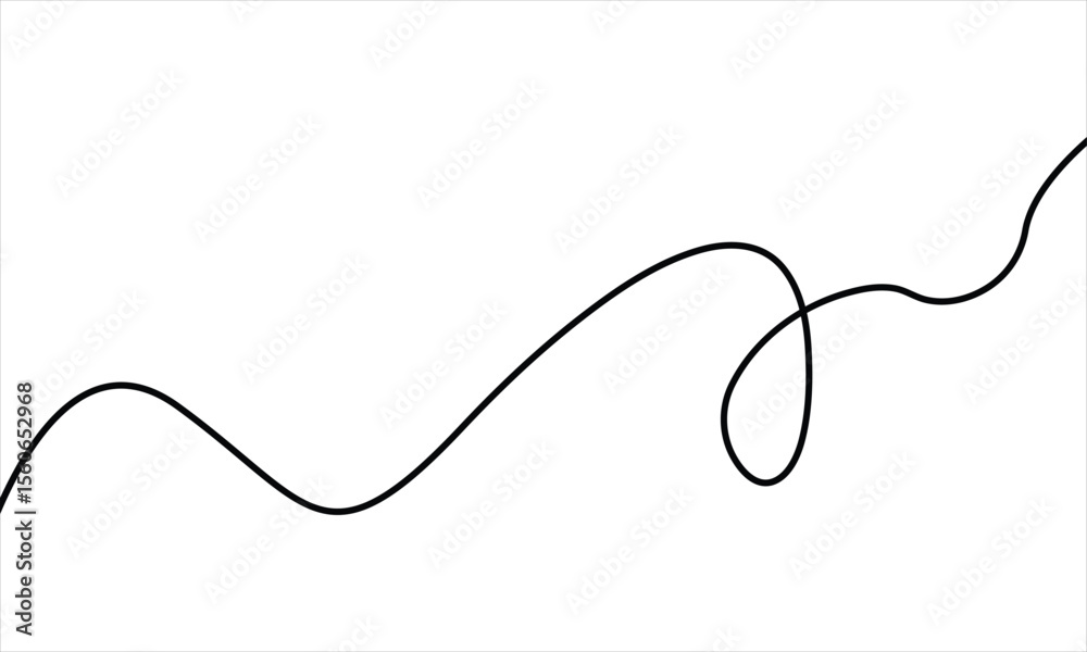 Obraz premium Abstract Continuous Line Vector Illustration – Smooth Flowing Black Curves on White Background