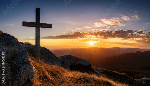 cross at sunset by generative ai