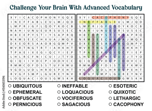 Advanced Vocabulary Word Search Puzzle for Brain Training and Education