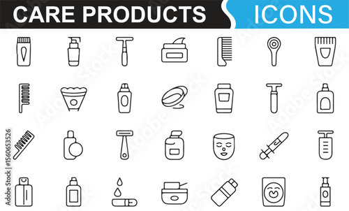 Personal care products line icons for beauty, health, and wellness categories.