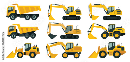 Collection of Yellow Construction Vehicles and Equipment