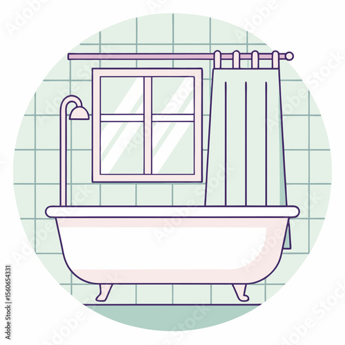Bathtub icon in blue line style