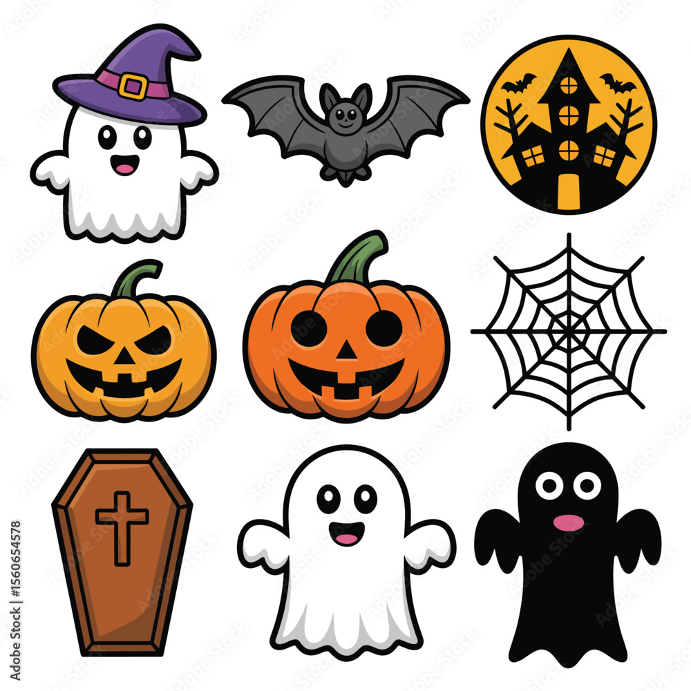 Obraz premium Cute Halloween Cartoon Icons Set for Festive Designs