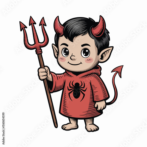 Cute Little Devil Child Halloween Costume Illustration