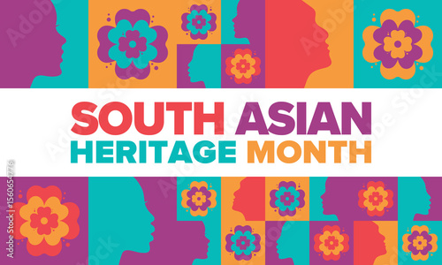 South Asian Heritage Month. Celebrate the diverse cultures and histories of South Asia. Traditional pattern. Creative art poster. Vector illustration