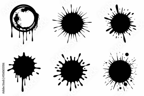 Ink Splatter Designs Vector Set of Black Ink Blots and Drips for Artistic Projects