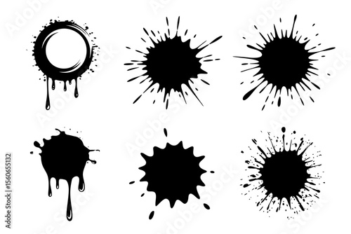 Ink Splatter Collection Abstract Black Ink Blots and Drips for Design