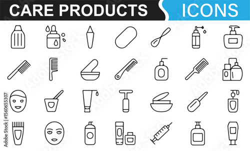 Collection of icons depicting various skincare and beauty products for health routines.