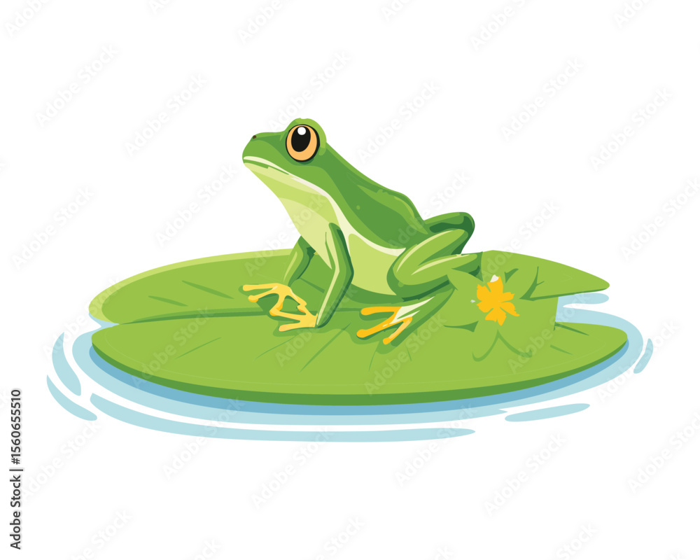 Obraz premium Simple Green Frog on Round Lilypad