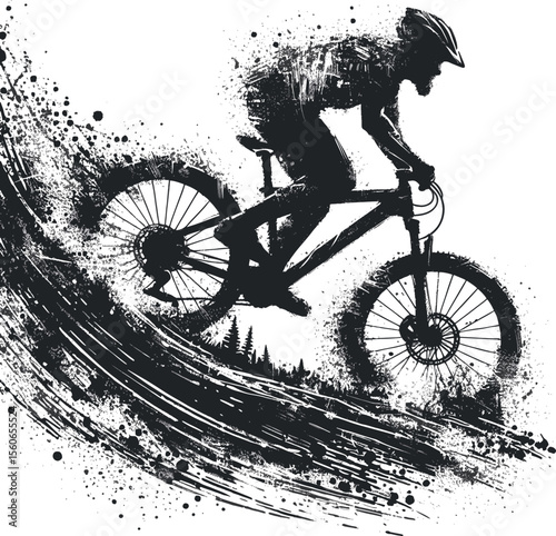  A high-energy depiction of cycling captured in Grunge style pencil strokes conveying movement and adventure