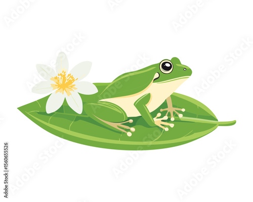 Adorable Frog Beside Blooming Lotus Flower