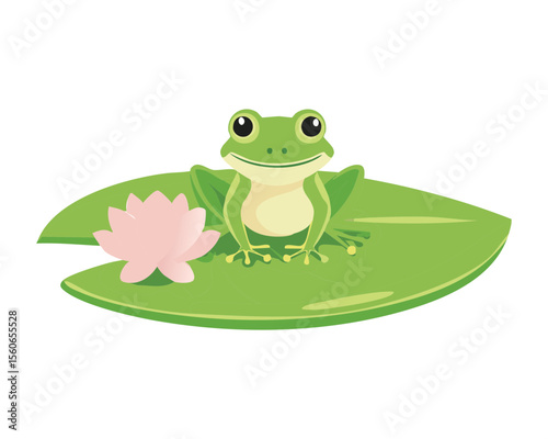 Green Frog Perched on Floating Lily Pad