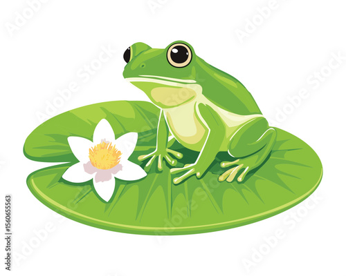 Single Frog on Lily Pad with White Blossom
