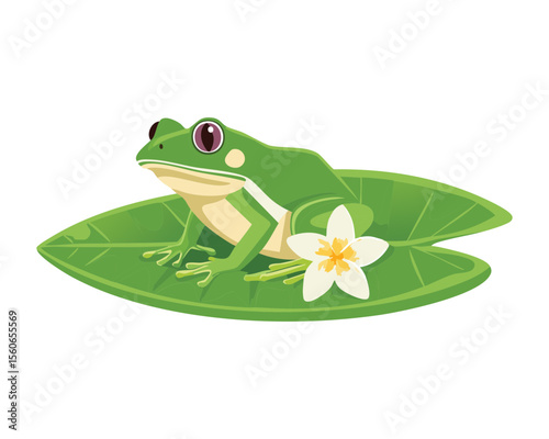 Frogs Resting on Water Lily with Blossom