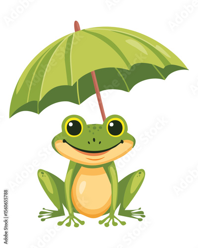 Happy Frog with Umbrella Floating on Water