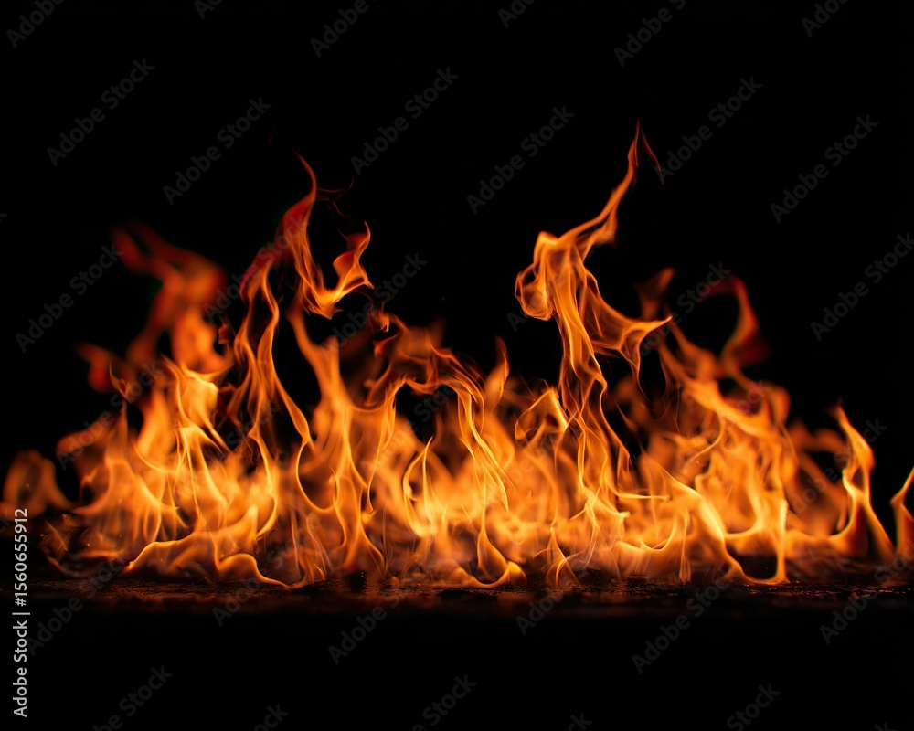 Fototapeta premium Realistic flames and fiery textures on a black background.