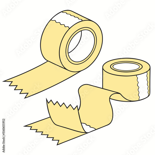 Illustration of Three Rolls of Tan Tape with Jagged Edges on White