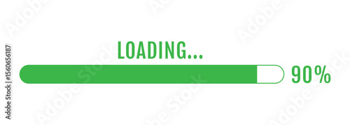 90% Loading, 90% Progress Bar, Progress Loading Bar Vector Illustration