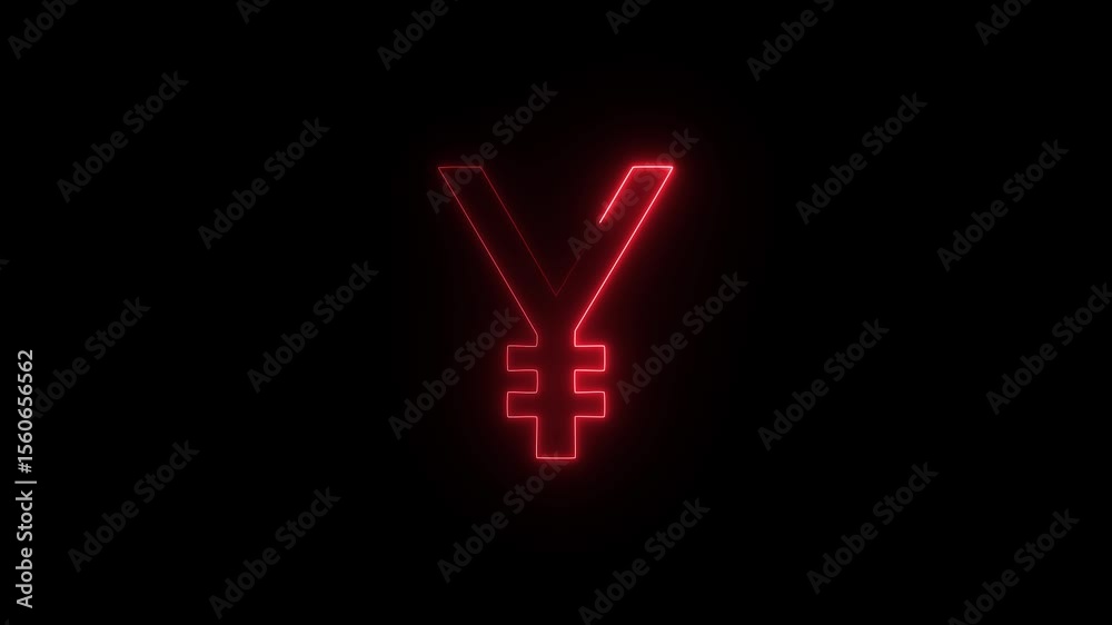 Glowing neon yen money icon, looped animation. 