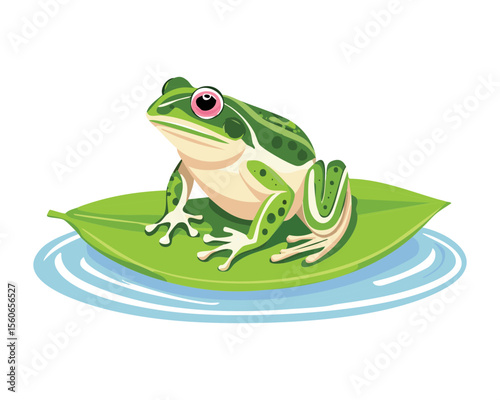 Cute Green Frog Resting on Lily Pad