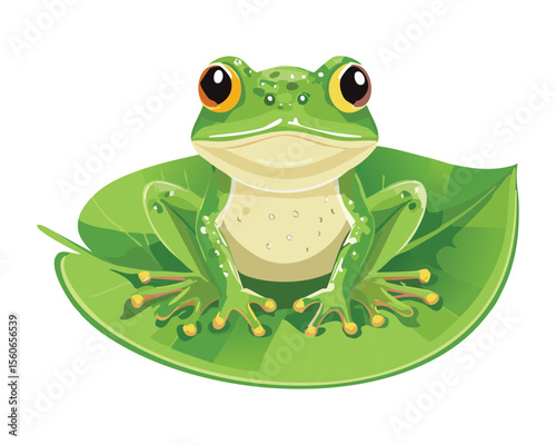 Green Frog Sitting Peacefully on Lily Pad