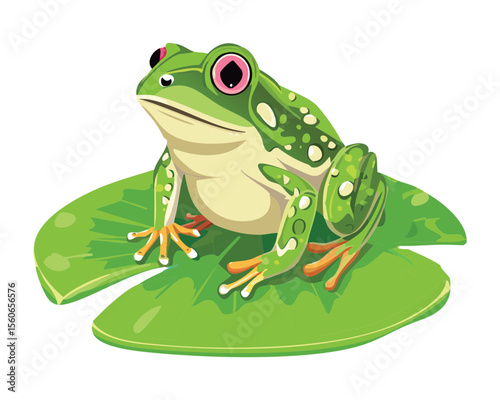 Content Spotted Frog on Broad Green Leaf