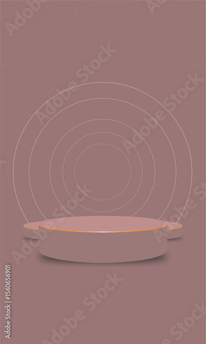 Minimal 3D mauve podium with concentric circle background and soft lighting