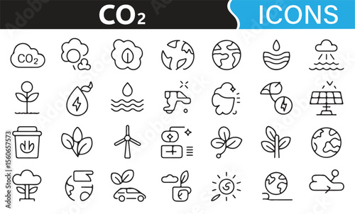 Eco-conscious line icons for recycling, energy, and sustainability initiatives.