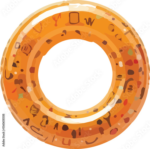 A single orange inflatable swim ring with confetti decorations inside