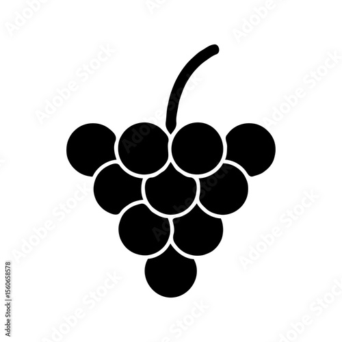 Simple black silhouette of a bunch of grapes on a white background